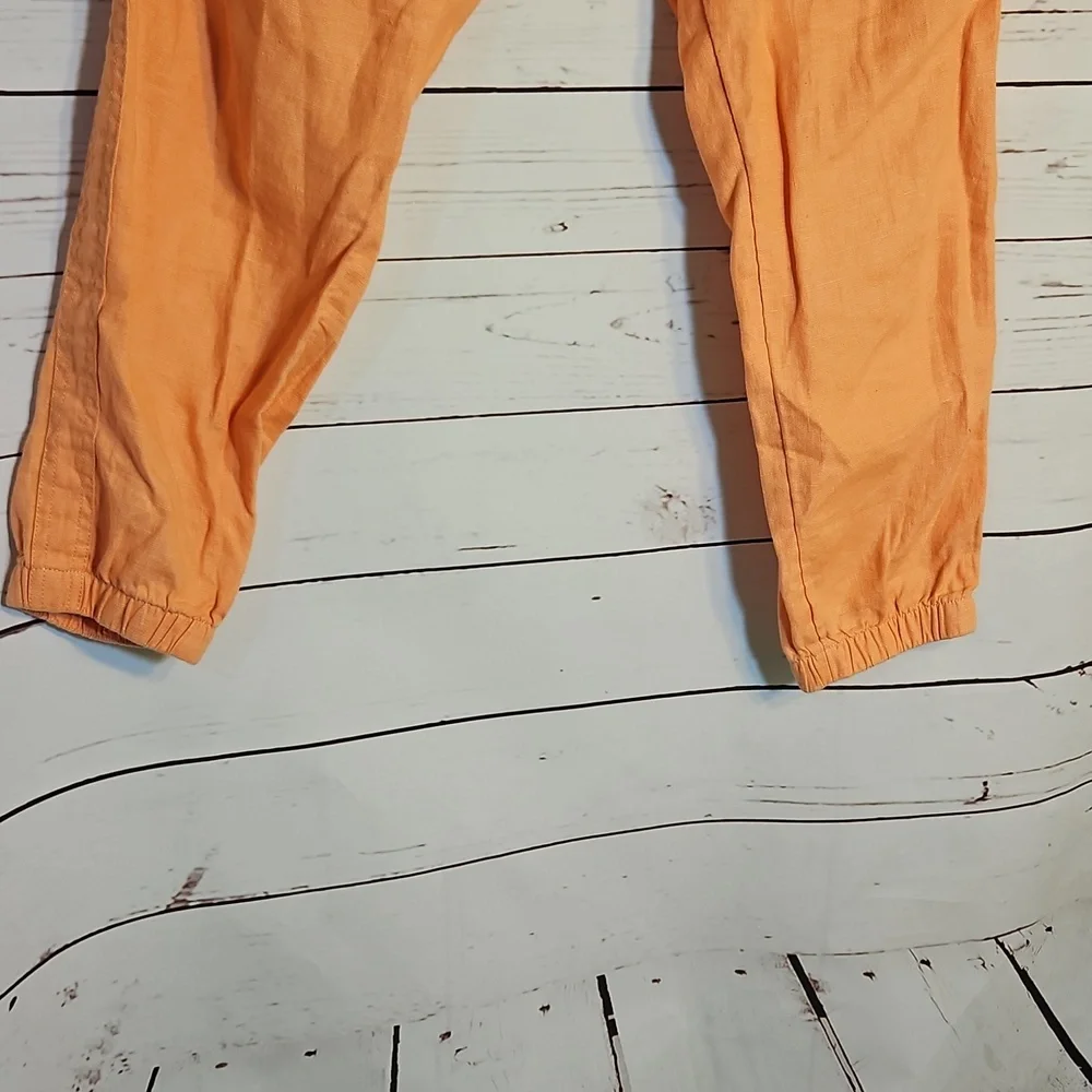 Athleta‎ Orange Linen Jogger Pants Zip Pockets Drawstring Waist Women's Size 8 P - Picture 3 of 7